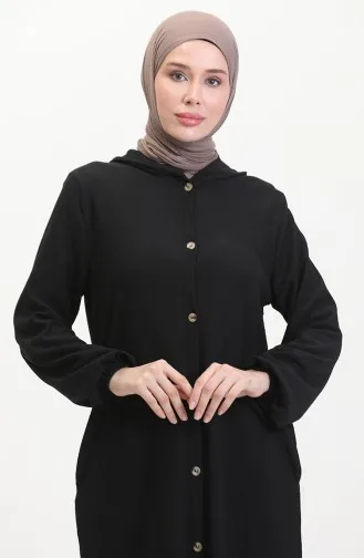 Hooded Buttoned Coat 7272-04 Black 7272-04