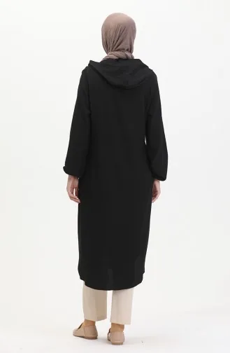 Hooded Buttoned Coat 7272-04 Black 7272-04