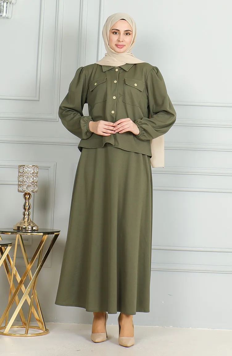 Hemdrock-Doppelanzug Mit Taschenknöpfen 3032-05 Khaki 3032-05