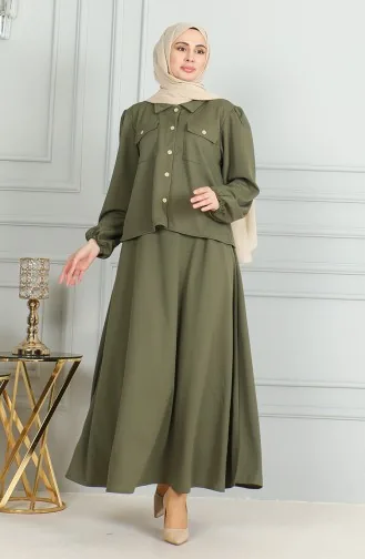 Hemdrock-Doppelanzug Mit Taschenknöpfen 3032-05 Khaki 3032-05