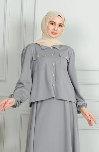 Ensemble Deux Pièces Chemise Boutonnée Et Jupe 3032-06 Gris 3032-06