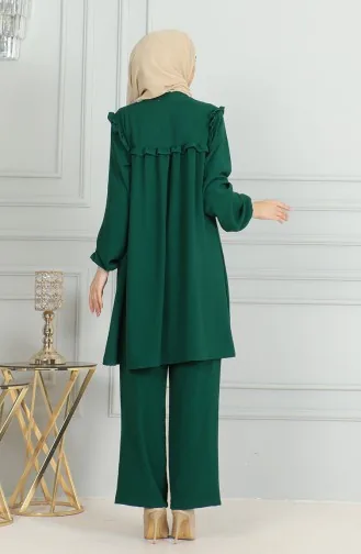 بدلة مزدوجة مكونة من تونيك وبنطال قماش ايروبين 1009-01 لون أخضر زمردي 1009-01