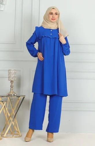 Ensemble Double Pantalon Tunique à Froufrous En Tissu Aerobin 1009-02 Saks 1009-02