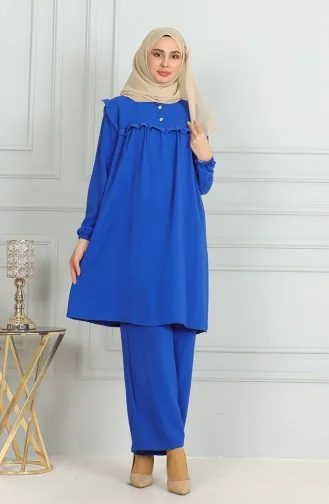 Ensemble Double Pantalon Tunique à Froufrous En Tissu Aerobin 1009-02 Saks 1009-02