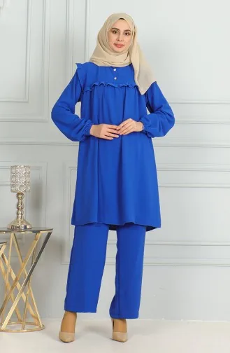 Ensemble Double Pantalon Tunique à Froufrous En Tissu Aerobin 1009-02 Saks 1009-02