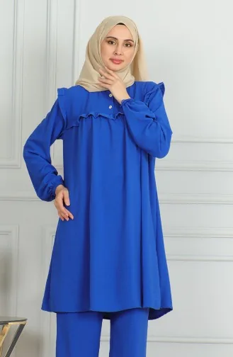 Ensemble Double Pantalon Tunique à Froufrous En Tissu Aerobin 1009-02 Saks 1009-02