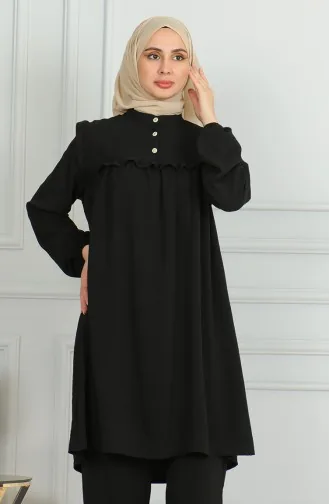 Aerobin Kumaş Fırfırlı Tunik Pantolon İkili Takım 1009-03 Siyah