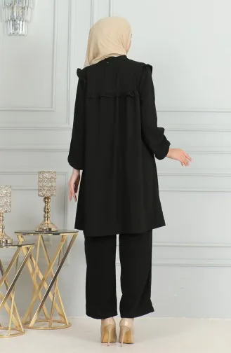 Aerobin Kumaş Fırfırlı Tunik Pantolon İkili Takım 1009-03 Siyah