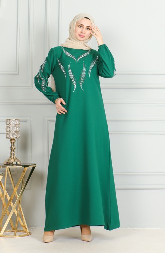 Robe De Soirée Stoned Manches Elastiques 0497-01 Vert Emeraude 0497-01
