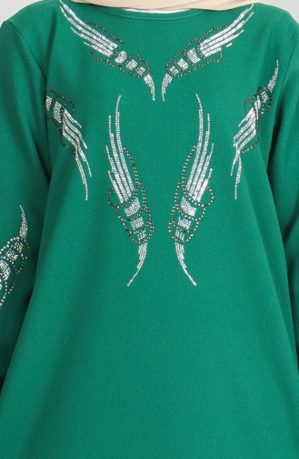 Robe De Soirée Stoned Manches Elastiques 0497-01 Vert Emeraude 0497-01