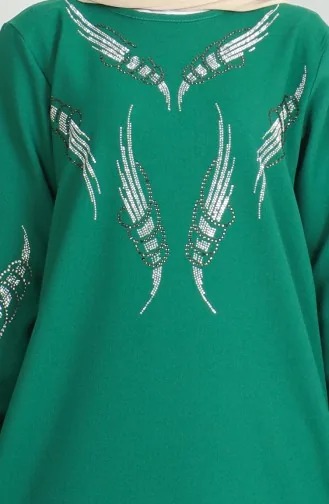 Elastic Sleeve Stone Evening Dress 0497-01 Emerald Green 0497-01