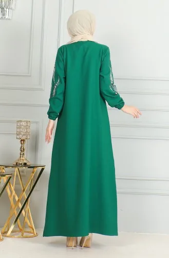 Elastic Sleeve Stone Evening Dress 0497-01 Emerald Green 0497-01