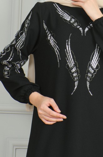 Robe De Soirée Stoned Avec Manches Elastiques 0497-05 Noir 0497-05