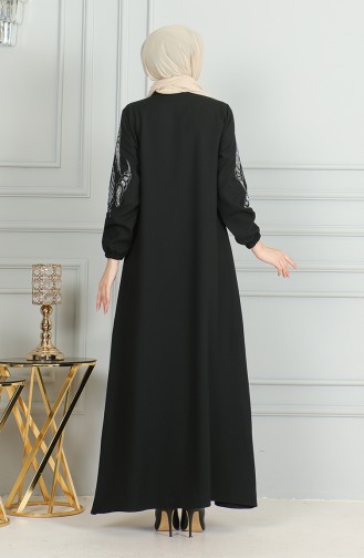 Robe De Soirée Stoned Avec Manches Elastiques 0497-05 Noir 0497-05