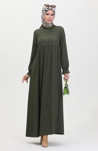 Gerafftes Kleid Mit Rüschenärmeln 1011-02 Khaki 1011-02