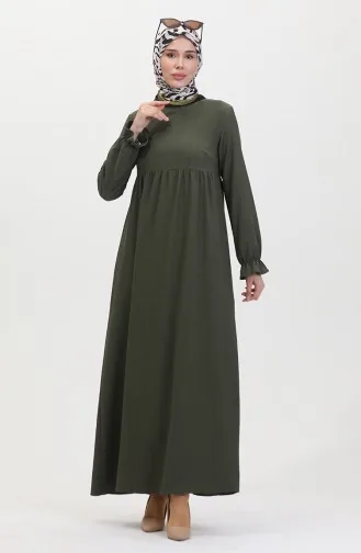 Gerafftes Kleid Mit Rüschenärmeln 1011-02 Khaki 1011-02