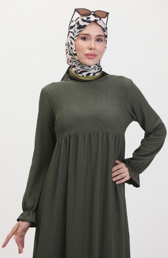 Kolu Fırfırlı Büzgülü Elbise 1011-02 Haki