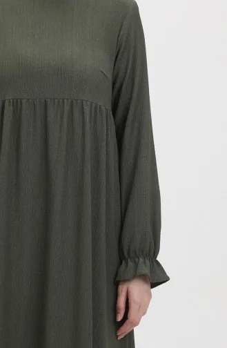 Gerafftes Kleid Mit Rüschenärmeln 1011-02 Khaki 1011-02
