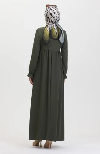 Gerafftes Kleid Mit Rüschenärmeln 1011-02 Khaki 1011-02