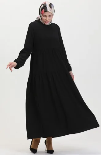 Bürümcük Stof Verzamelde Jurk 1048-01 Zwart 1048-01