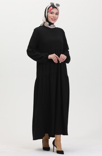 Bürümcük Kumaş Büzgülü Elbise 1048-01 Siyah