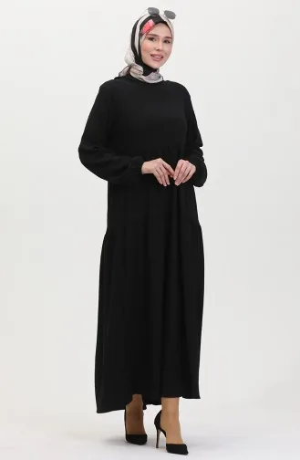 Bürümcük Stof Verzamelde Jurk 1048-01 Zwart 1048-01