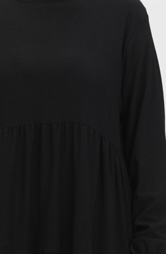 Bürümcük Kumaş Büzgülü Elbise 1048-01 Siyah