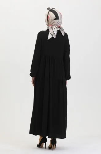 Bürümcük Stof Verzamelde Jurk 1048-01 Zwart 1048-01