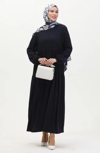 بورجومجوك - فستان قماش بتصميم ملموم 1048-02 لون كحلي 1048-02