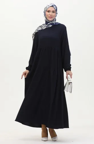 بورجومجوك - فستان قماش بتصميم ملموم 1048-02 لون كحلي 1048-02