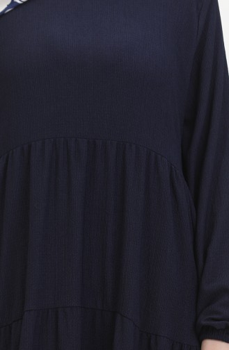 Bürümcük Kumaş Büzgülü Elbise 1048-02 Lacivert