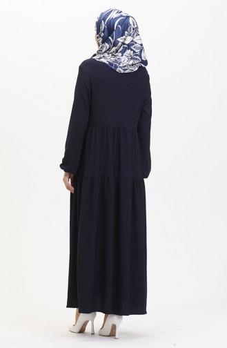 Bürümcük Kumaş Büzgülü Elbise 1048-02 Lacivert