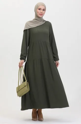 برومجوك - فستان قماش بتصميم مُجتمع 1048-03 لون كاكي 1048-03