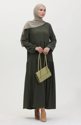 برومجوك - فستان قماش بتصميم مُجتمع 1048-03 لون كاكي 1048-03