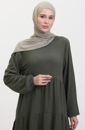 Bürümcük Kumaş Büzgülü Elbise 1048-03 Haki