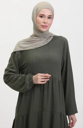 برومجوك - فستان قماش بتصميم مُجتمع 1048-03 لون كاكي 1048-03