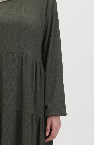 Bürümcük Kumaş Büzgülü Elbise 1048-03 Haki