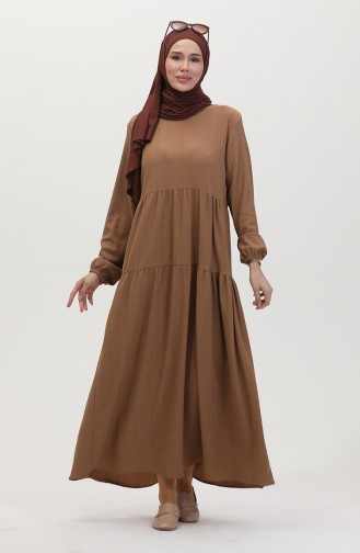 Bürümcük Kumaş Büzgülü Elbise 1048-04 Vizon