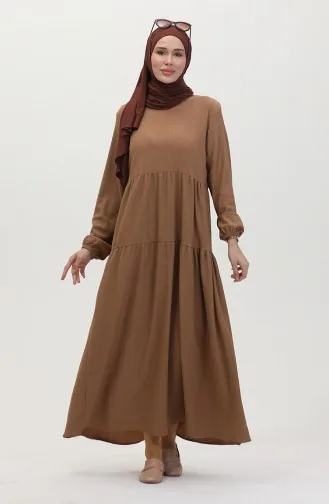 Bürümcük Jurk Van Stof Met Plooien 1048-04 Mink 1048-04