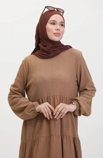 Bürümcük Jurk Van Stof Met Plooien 1048-04 Mink 1048-04