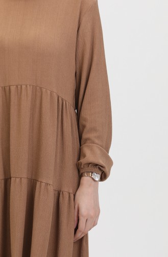 Bürümcük Kumaş Büzgülü Elbise 1048-04 Vizon
