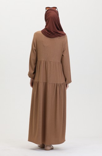 Bürümcük Kumaş Büzgülü Elbise 1048-04 Vizon