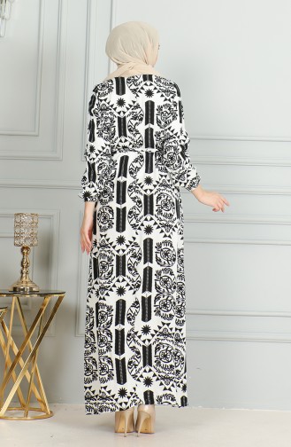 Robe Viscose A Motifs Et Ceinturée 0499-02 Blanc Noir 0499-02