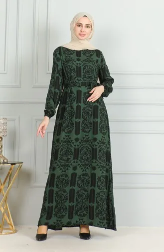 Gemustertes Viskosekleid Mit Gürtel 0499-04 Khaki 0499-04