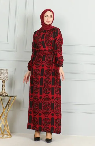 Viscose-jurk Met Patroon En Riem 0499-05 Rood 0499-05