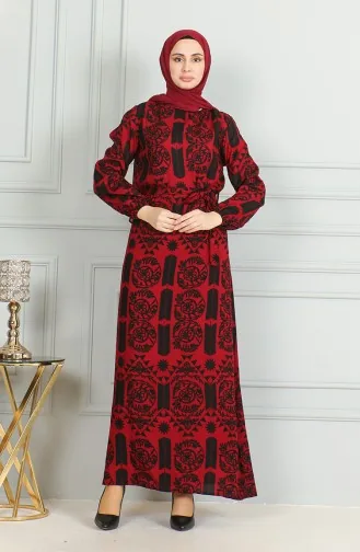Viscose-jurk Met Patroon En Riem 0499-05 Rood 0499-05
