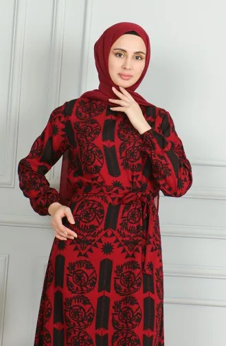 Viscose-jurk Met Patroon En Riem 0499-05 Rood 0499-05