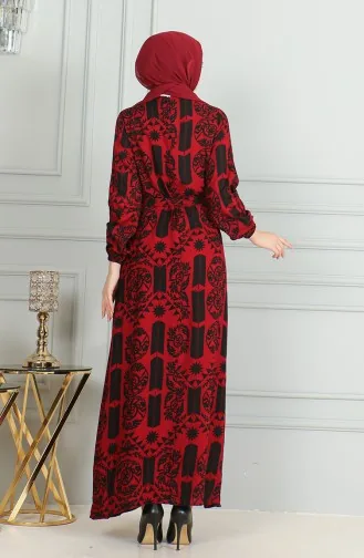 Viscose-jurk Met Patroon En Riem 0499-05 Rood 0499-05