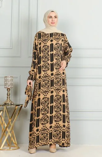 Jurk Van Viscose Met Patroon En Riem 0499-06 Melkkoffie 0499-06
