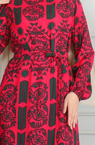 Robe Viscose A Motifs Et Ceinturée 0499-08 Fuchsia 0499-08